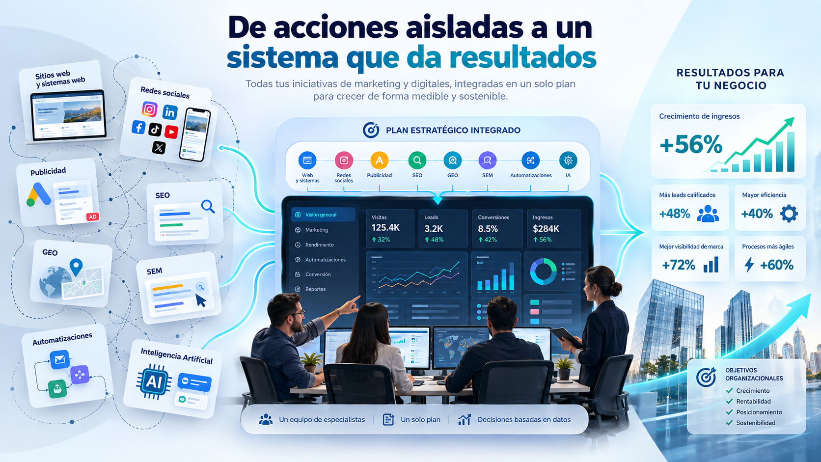 Oficina con personas trabajando en computadoras
